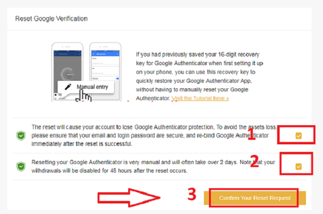 Bấm chọn vào "Confirm your Reset Request" để bắt đầu kích hoạt quá trình reset 2FA