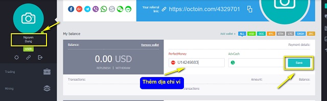 Các bước cài đặt ví thanh toán tại Octoin