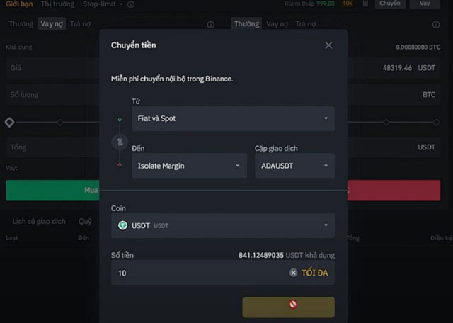 Cách Chuyển tiền từ ví Spot sang ví Margin