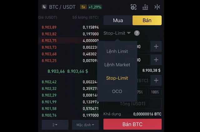 Cách dùng lệnh Stop Limit trên Binance app