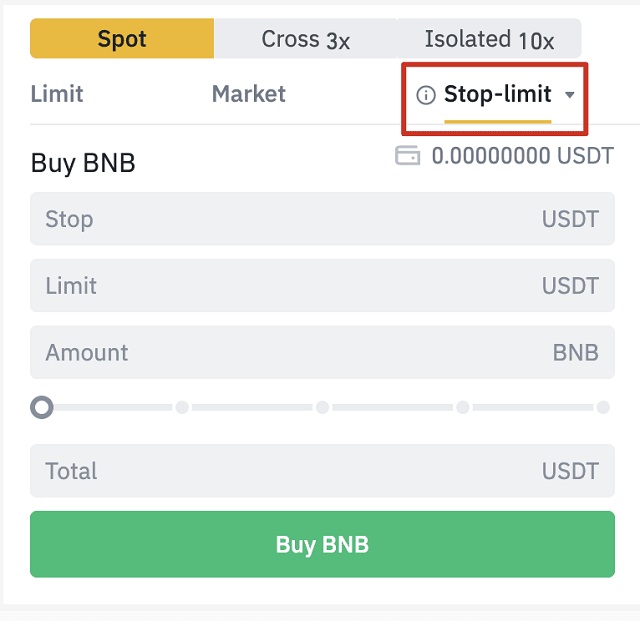 Cách dùng lệnh stop limit trên Binance