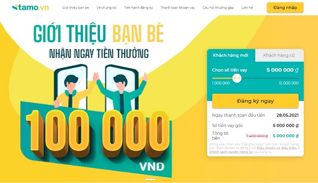 Cho vay trả góp 100 ngày tại Tamo.vn với lãi suất minh bạch