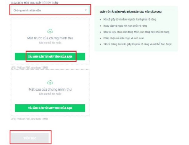 Chọn và tải giấy tờ tùy thân lên hệ thống của XTB 