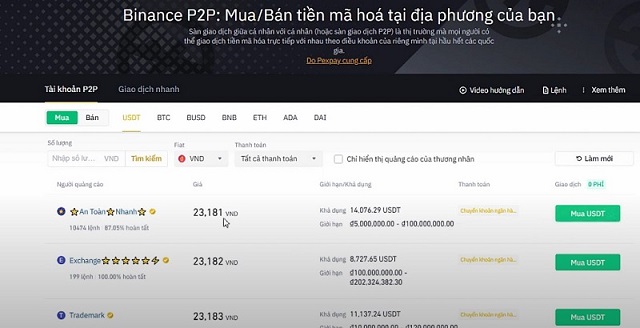 Có thể bán coin trực tiếp ra tiền mặt trên P2P Trading