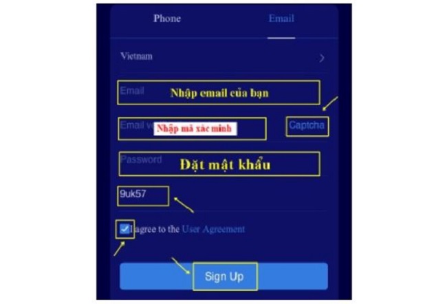 Cung cấp địa chỉ email vào thiết lập tài khoản đăng nhập