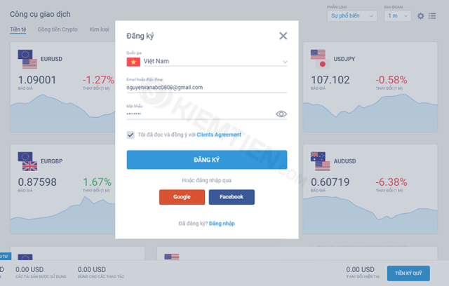 Giao diện đăng ký của LiteForex