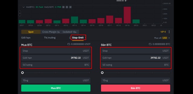 Đăng nhập vào sàn giao dịch Binance và chọn Stop Limit để dùng lệnh