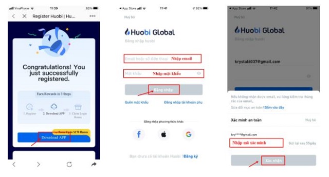 Đăng nhập vào tài khoản Huobi trên điện thoại