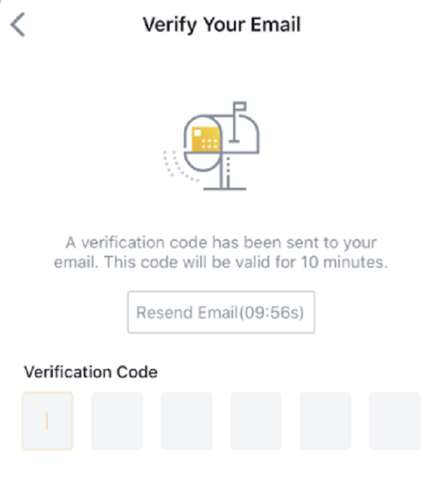 Điền mã code được gửi từ hộp thư đến xác nhận tài khoản Binance trong email