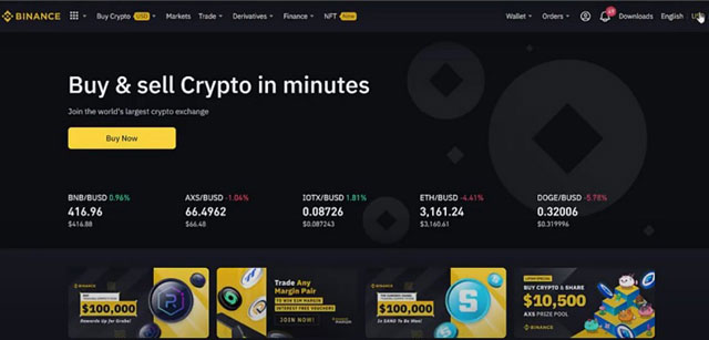 Giao diện sàn giao dịch tiền điện tử Binance khi để ở chế độ Dark Mode