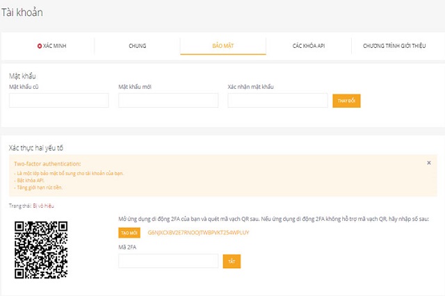 Kích hoạt bảo mật tài khoản 2FA
