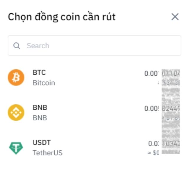 Lựa chọn coin muốn chuyển coin từ sàn này qua sàn khác