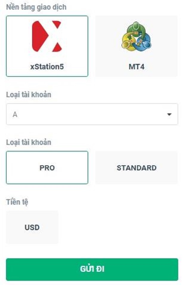 Lựa chọn tài khoản Standard hoặc tài khoản Pro