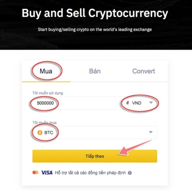 Mua Bitcoin trên sàn Binance bằng thẻ Visa/Mastercard