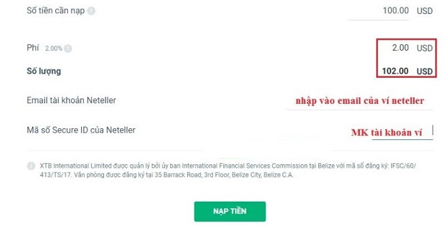 Nạp tiền vào sàn XTB thông qua ví điện tử Neteller 