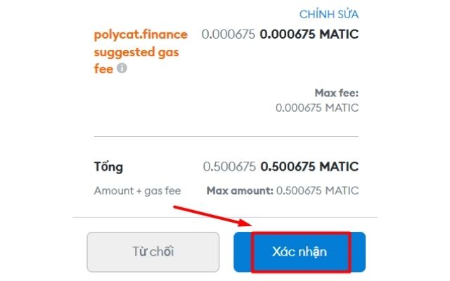 Tiến hành xác nhận giao dịch tại ví Metamask