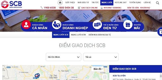 Tra cứu chi nhánh/ phòng giao dịch gần nhất của ngân hàng TMCP Sài Gòn - SCB