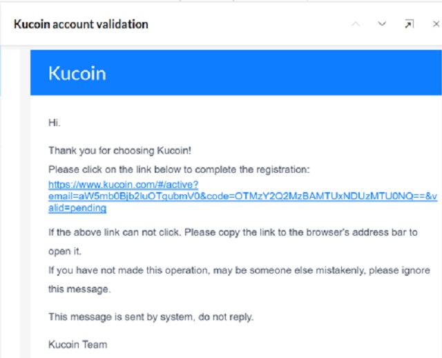 Xác nhận mở tài khoản trên sàn KuCoin qua email